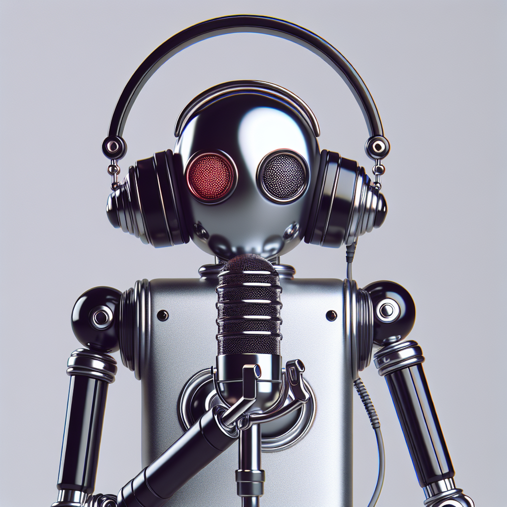 A robot with headphones and a microphone